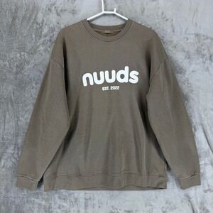 nuuds Mens XL Crewneck Sweatshirt Brown Logo EST 2022 Fleece Lined Relaxed Fit